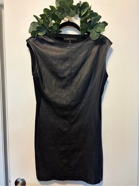 BCBGMaxAzria Black Faux Leather Sleeveless Sheath Dress